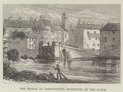 Bron vid Aberystwith, förstörd av översvämningen (gravyr) av English School