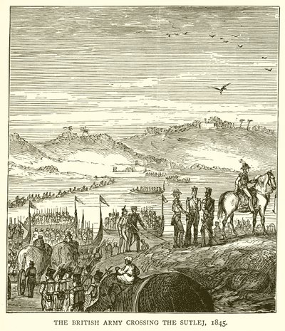 Den brittiska armén korsar Sutlej, 1845 av English School