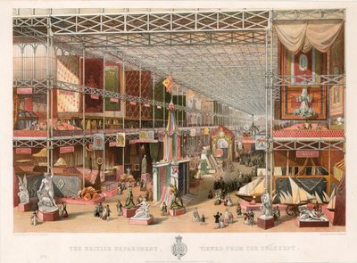 Det brittiska departementet, sett från tvärskeppet, stora utställningen, 1851 av English School