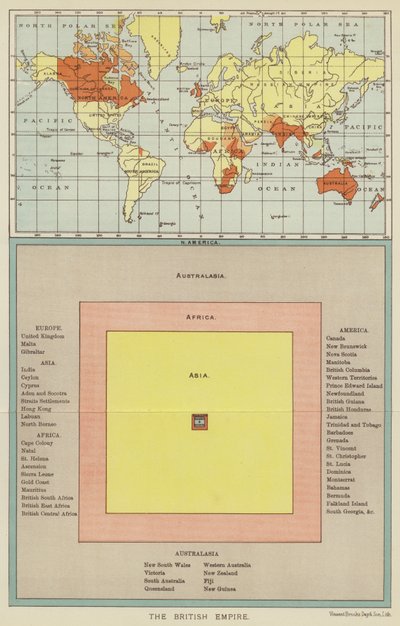 Det brittiska imperiet (färglitografi) av English School