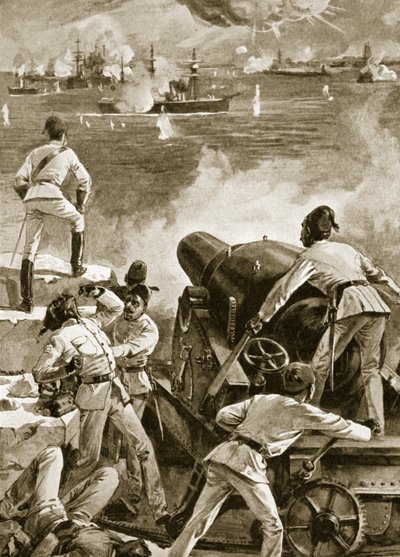 Den brittiska flottan bombarderar hamnarna i Alexandria den 11 juli 1882 av English School