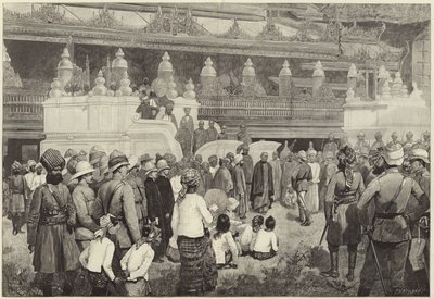 Den buddhistiske ärkebiskopen av Burmah tar emot Sir Frederick Roberts i klostret i Mandalay av English School