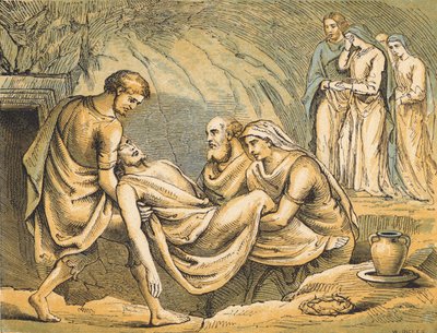 Jesu begravning (färgad gravyr) av English School