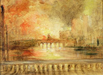The Burning of the Houses of Parliament, som tidigare tillskrivits J.M.W. Turner (1775-1851) av English School