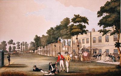 Kadettkasernen i Arsenalen, London (färg litho) av English School