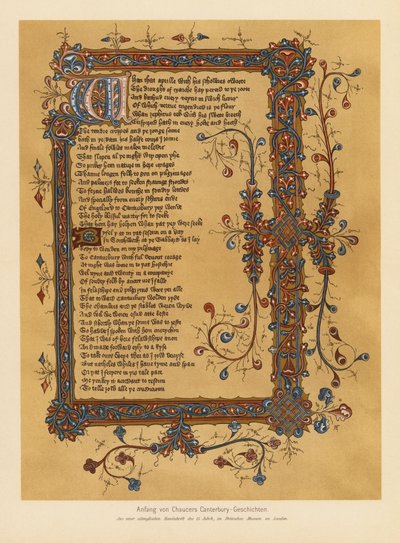 The Canterbury Tales av Geoffrey Chaucer (färglitografi) av English School