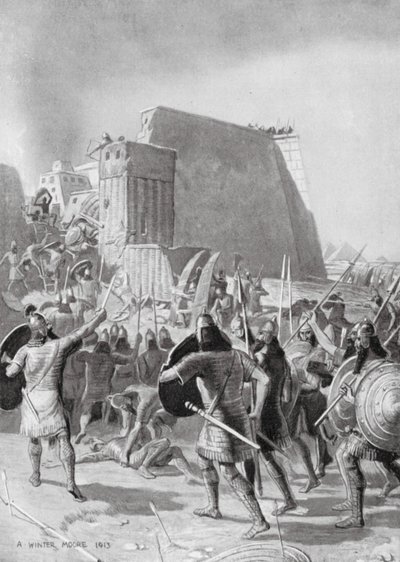 Assyriernas erövring av Memphis (lito) av English School