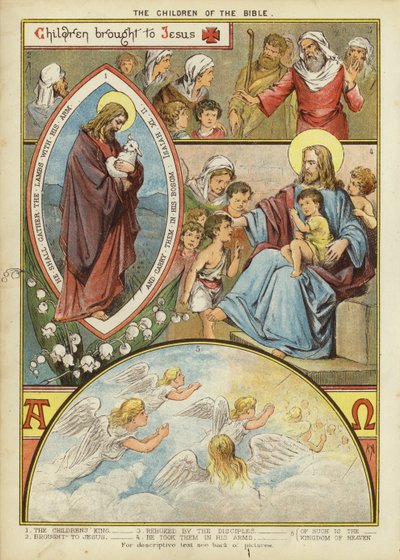 Bibelns barn: Barn förda till Jesus (chromolitho) av English School