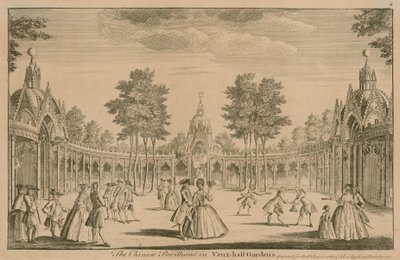 De kinesiska paviljongerna i Vauxhall Gardens, London av English School