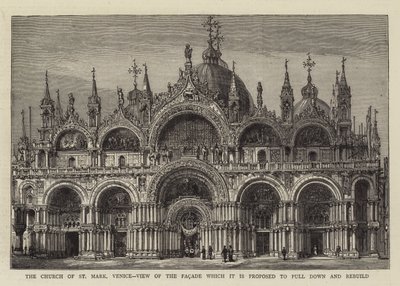 Markuskyrkan, Venedig, Vy över fasaden som det föreslås att dra ner och bygga om (gravyr) av English School