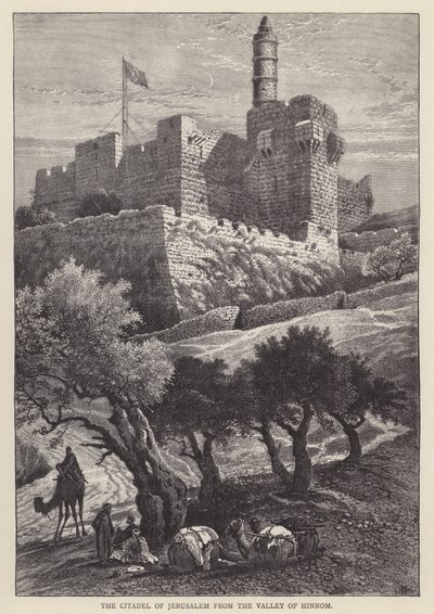 Jerusalems citadell från Hinnoms dal (gravyr) av English School