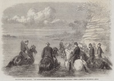 Inbördeskriget i Amerika, "My Reconnaissance with General Sickles in the Potomac" (gravyr) av English School