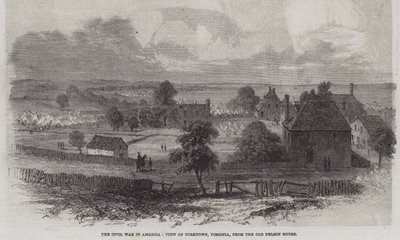 Inbördeskriget i Amerika, utsikt över Yorktown, Virginia, från Old Nelson House (gravyr) av English School