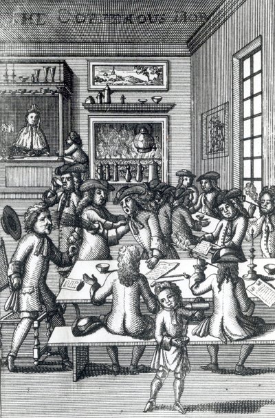 The Coffeehouse Mob, av Edward Ward, hämtad från Vulgus Britannicus, 1710 av English School
