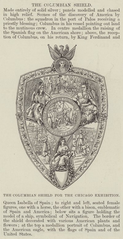 The Columbian Shield för Chicago Exhibition (gravyr) av English School