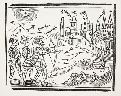 Erövringen av Frankrike med Edward the Black Princes liv och härliga handlingar, illustration från Chap-books of the artonde århundrade av John Ashton, pub. 1882 av English School