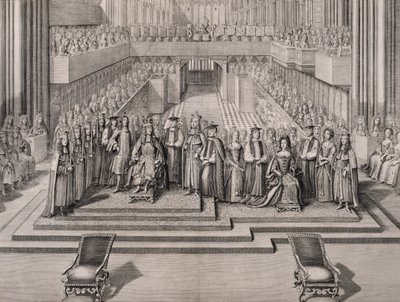 Kröningen av kung Jakob II (1633-1701) och hans andra hustru Maria av Modena (1658-1718) 1685 av English School