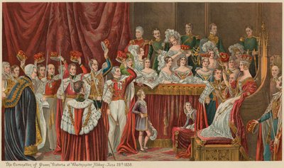 Drottning Victorias kröning i Westminster Abbey den 28 juni 1838 av English School
