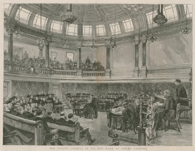 Landstinget i sitt nya hem i Spring Gardens, London av English School