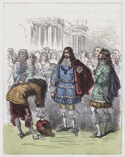 Karl II:s hov (färgad gravyr) av English School