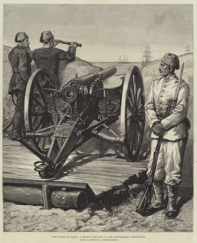 Krisen i Egypten, en Krupp fältpistol i jordarbetena, Alexandria av English School