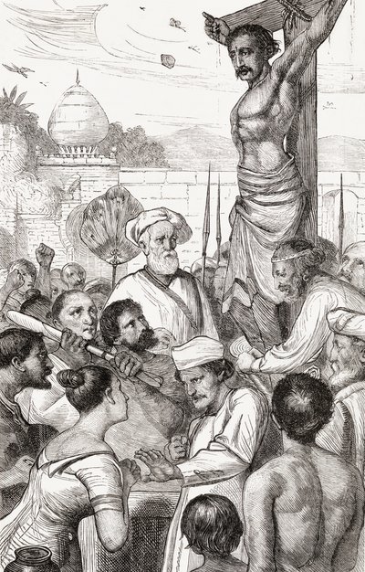 The Crucifixion of a Karen Martyr from Burma, c.1865 (trästick) av English School