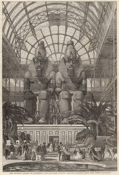 Crystal Palace i Sydenham; Egyptian Avenue, kolossala figurer från Aboo Simbel av English School