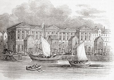 The Custom House, London, England, som det såg ut före den stora branden, från Old England: A Pictorial Museum, pub. 1847 av English School