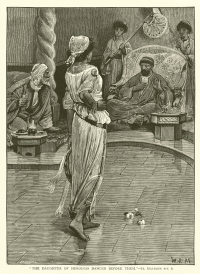 "Herodias dotter dansade framför dem", St Matteus, XIV, 6 (gravyr) av English School