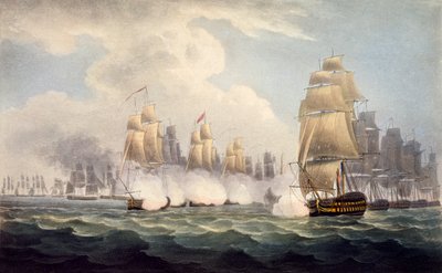 Fransmännens nederlag under Linois av Commodore Dances Squadron, 15 februari 1804, från The Naval Chronology of Great Britain, av J. Ralfe av English School