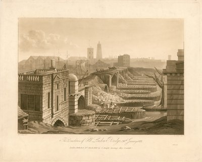 The Demolition of Old London Bridge, 26 januari 1832 av English School