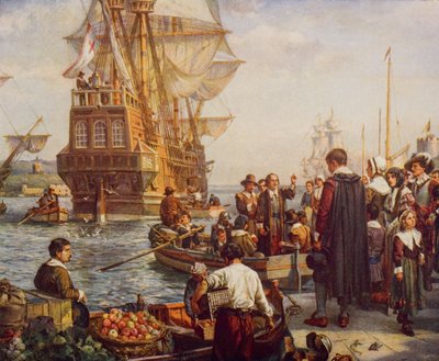 The Departure of the Pilgrim Fathers 1620, illustration från 