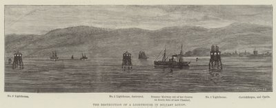 Förstörelsen av en fyr i Belfast Lough (gravyr) av English School