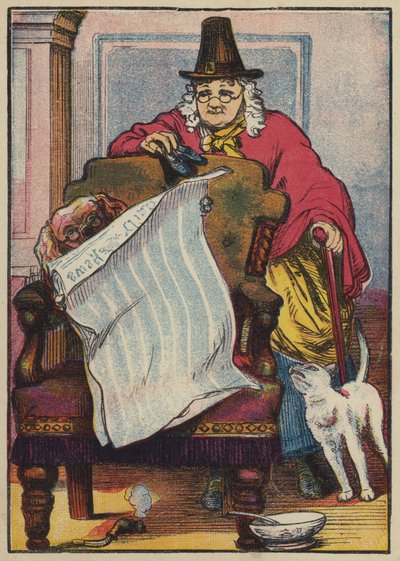 Hunden läser nyheterna (färglitografi) av English School