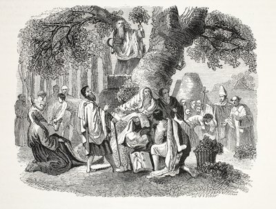 Druiderna, eller britternas omvandling till kristendomen av Bran och hans lärjungar, pub. 1800-talet (stålgravyr) av English School