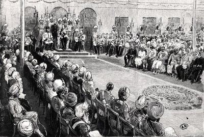 The Durbar at Rawul Pindi (gravyr) (s/v foto) av English School