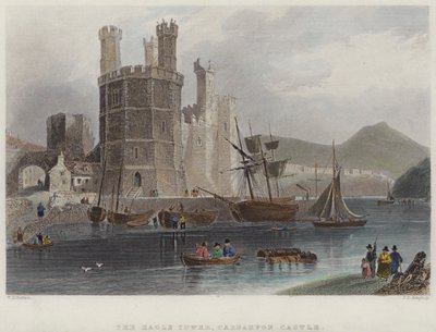 Eagle Tower, Carnarvon Castle (färgad gravyr) av English School