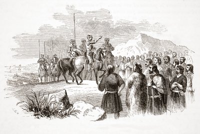Earlen av Richmond tilltalar de walesiska hövdingarna i Milford Haven, pub. 1800-talet (stålgravyr) av English School