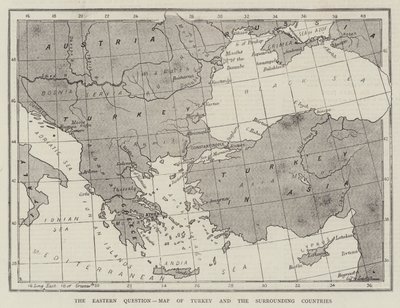 Den östliga frågan, karta över Turkiet och de omgivande länderna (gravyr) av English School