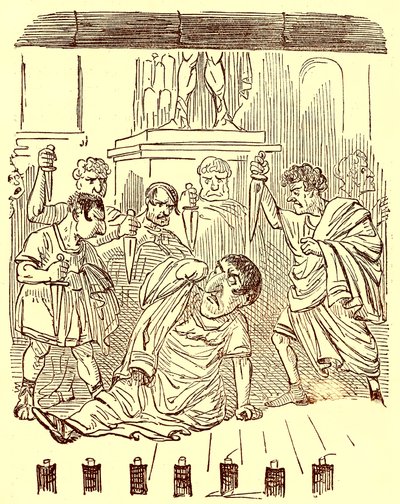 The End of Julius Caesar, illustration från The Comic History of Rome av Gilbert Abbott a Beckett, publicerad ca 1850 (digitalt förbättrad bild) av English School