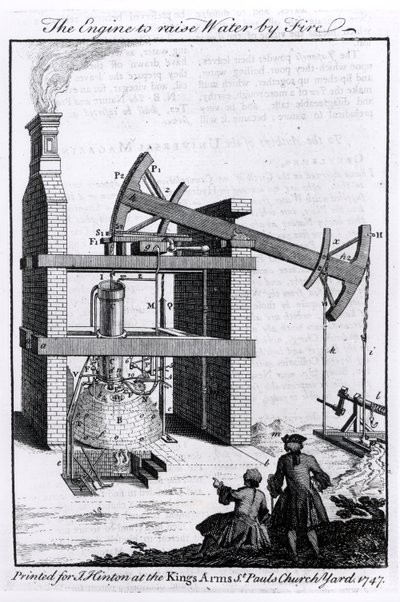 The Engine to Raise Water by Fire, ett diagram över Newcomens ångmaskin för Universal Magazine, 1747 av English School