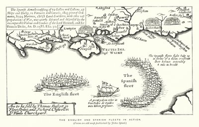 De engelska och spanska flottorna i aktion (gravyr) av English School