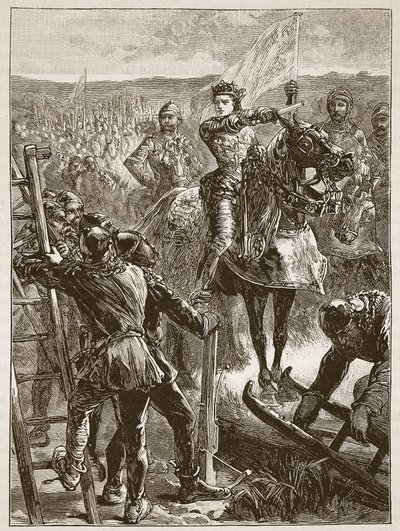 The English before Harfleur, illustration från Cassells Illustrated History of England (sepiafoto) av English School