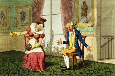 The Expostulation, pub. av G. Humphrey, 1821 (färgad etsning) av English School