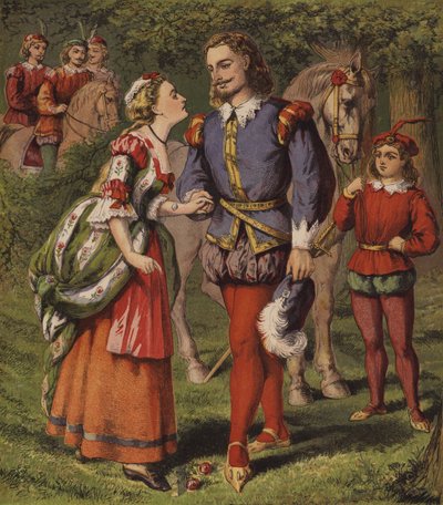 Fen vid fontänen, eller de två flickorna (färg litho) av English School
