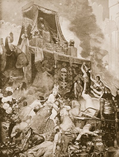 The Fall of Nineveh, illustration från Hutchinsons History of the Nations, c.1910-15 av English School