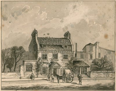 The Farthing Pie House, London, originalritning daterad 1820 (wc på papper) av English School