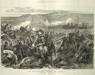 The Final Repulse of the Zulus at Ginghilovo, från skisser tillhandahållna av överstelöjtnant J. North Crealock. Illustration från 
