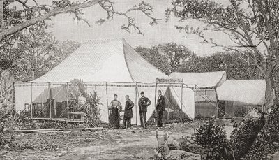 Den första presbyterianska kyrkan, Miami, Florida, USA i slutet av 1800-talet. Kyrkan, som grundades av pastor Henry Keigwin 1896, startade i en restaurang med grov bräda innan gudstjänsterna flyttade till ett tält. Från The Strand Magazine publi av English School