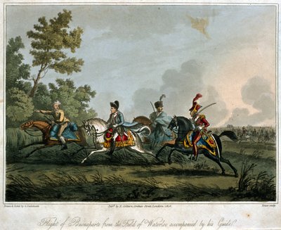 The Flight of Bonaparte (1769-1821) från fältet Waterloo 1815, 1817 (akvatint) av English School